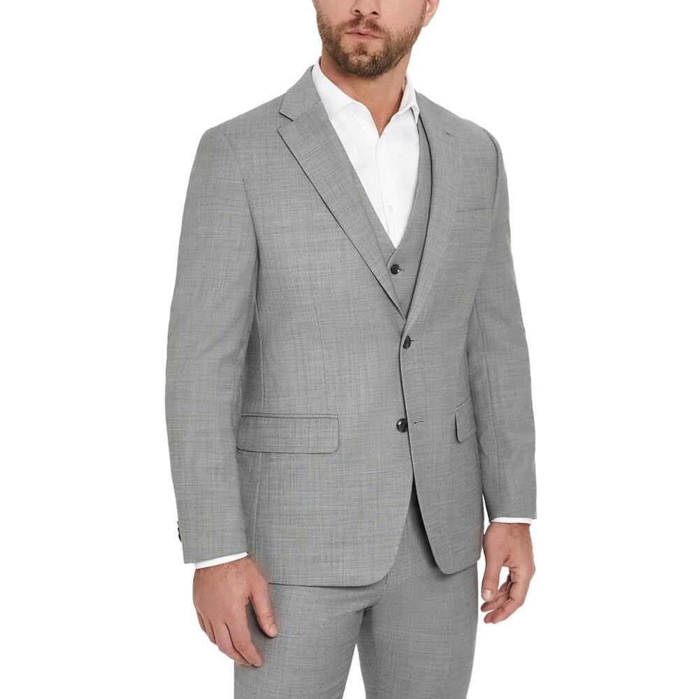 Tommy Hilfiger Men's Grey Wool TH-Flex Stretch Modern-Fit Suit Jacket Size 40L